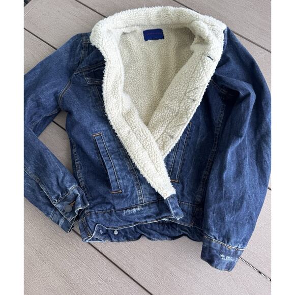 Aeropostale Denim Jean Jacket Sherpa Fur Lined XS 90s Y2k Western Trucker - Picture 4 of 7
